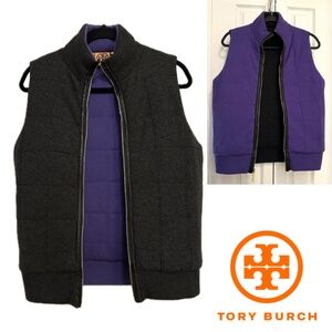 Tory Burch Wool/Cashmere Reversible Puff Vest Charcoal/Purple Size Small